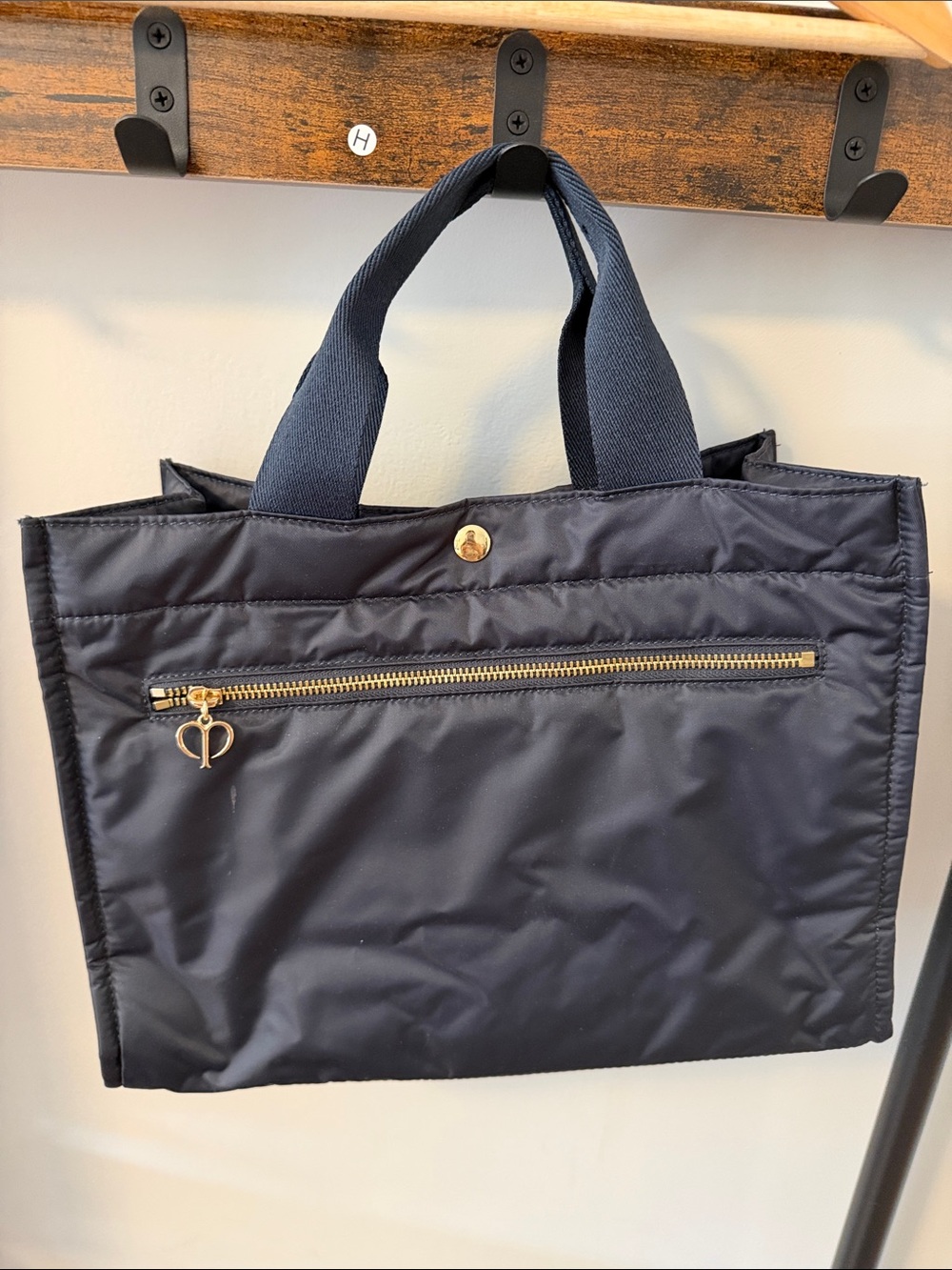 Navy Quilted Tote Bag with Gold Hardware